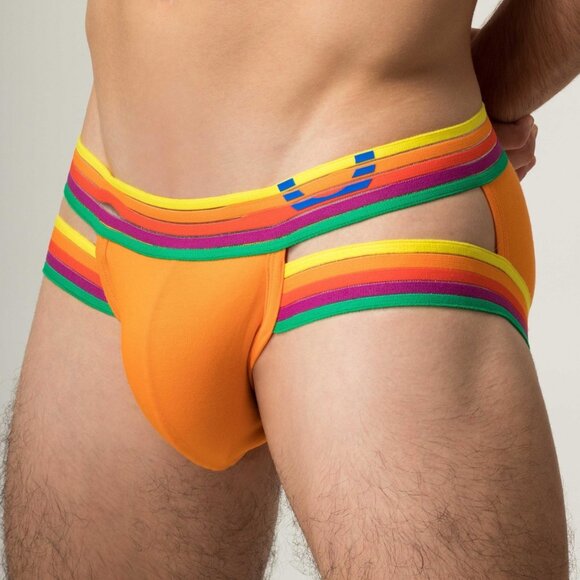 Rounderbum Men's Rainbow Rush Holster Jock Brief - Pride Orange - Picture 2 of 4